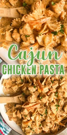 cajun chicken pasta on a plate with wooden spoons