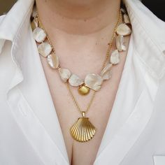 Ivory nacar Baroque necklace, Ivory pearl Chunky Necklace, 18k Gold Plated Cuban Chain, ivory summer necklace, ivory pearl choker, ivory baroque necklace, ivory mother pearl necklace, summer necklace, summer jewelry trends, gift for women, bold ivory necklace, gift for bestfriend, gift for wife, aesthetic pearl necklace, Stainless Steel Pearl Beaded necklace, ellie vail jewelry, waterproof necklace for women, shell Necklace Elegant Shell Necklace With Lobster Clasp, Elegant Shell-shaped Pearl Drop Necklace, Pearl White Mother Of Pearl Shell-shaped Necklace, Mother Of Pearl Shell-shaped Necklace In Pearl White, Elegant Mother Of Pearl Shell Pendant Necklace, Gold Pearl Necklace With Mother Of Pearl Charm, Gold Pearl Necklace With Pearl Charm, Elegant Mother Of Pearl Shell, Mother Of Pearl Shell Necklace With Pearl Pendant