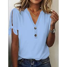 Season:Summer,Spring; Fabric:Modal; Sleeve Length:Short Sleeve; Look After Me:Wet and Dry Cleaning,Washable,Machine wash; Gender:Women's; Style:Fashion,Basic; Elasticity:Micro-elastic; Tops Type:T shirt Tee; Occasion:Daily,Casual; Top Length:Regular; Fit Type:Regular Fit; Pattern:Plain; Design:Button,Cut Out; Neckline:V Neck; Listing Date:05/18/2023; Clothing Length:; Bust:; Sleeve:; Fit US Size:; Fit UK Size:; Fit EU Size:; Print Type:3D Print Delicate Butterfly, Basic Shorts, Graduation Outfit, Female Body, Palau, Vestido Casual, Dressy Tops, Butterfly Pattern, Online Tops