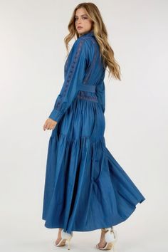 Elevate your wardrobe with our Long Sleeve Maxi Dress, a perfect blend of sophistication and style. This dress offers a refined look with long sleeves for both fashion and coverage, while the see-through lace detail adds a unique and elegant touch. The included belt not only allows for customization but also cinches the waist, creating a flattering silhouette.Key Features:1. Fabric: Indulge in the breathable comfort of our Long Sleeve Maxi Dress, crafted with 100% Cotton for a soft and comfortab Elegant Long Sleeve Maxi Dress With Lace Trim, Chic Long Sleeve Maxi Dress With Lace Sleeves, Spring Long Sleeve Belted Dress, Spring Long Sleeve Dresses With Belt, Chic Belted Lace Dress, Long Sleeve Dresses With Belt For Daywear, Chic Lace Belted Dress, Belted Long Sleeve Maxi Dress, Long Sleeve Belted Maxi Dress