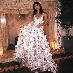 Boho Wedding Dresses with Flowers A-Line Spaghetti Strap Beach Wedding Gown Floral Bridal Gown Robe de Mariee sold by bettybridal on Storenvy Photo Angles, Piper Cub, Prom Dresses Pink, White Dress Formal, White Prom, Pink 3d, A Line Evening Dress, V Neck Prom Dresses, Pink Prom Dress