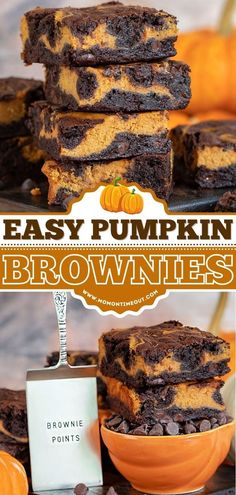 EASY PUMPKIN BROWNIES, fall baking, pumpkin recipes Dessert Favorites, Easy Brownies, Brownies Cheesecake, Pumpkin Brownies, Fall Dessert Recipes, Fall Dessert, Recipes Dessert