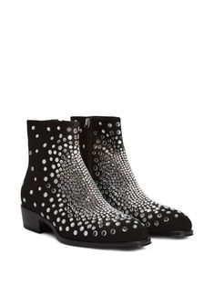 Giuseppe Zanotti Fabyen crystal-embellished Suede Boots - Farfetch Suede Boots Black, Boots 2024, Black Suede Boots, Crystal Embellishment, Suede Boots, Stacked Heel, Boots Black, Giuseppe Zanotti, Black Suede