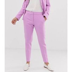 Elevate Your Wardrobe With These Stunning French Connection Women&Apos;S Mid Rise Tailored Trousers In A Beautiful Pink Hue. These Slim-Fit Pants Are Versatile Enough For Casual, Formal, Or Business Occasions, Making Them A Must-Have Item For Any Fashion-Forward Woman&Apos;S Collection. The Hook Loop Closure And Tapered Leg Style Add A Touch Of Sophistication And Designer Flair, While The Ankle Length And Lightweight Features Make Them Comfortable For All-Day Wear. Crafted From A High-Quality Po Slim Fit Spring Office Pants, Slim Fit Pants For Spring Office Wear, Slim Fit Office Pants For Spring, Solid Bottoms For Office Wear In Spring, Solid Color Bottoms For Office Wear In Spring, Solid Color Spring Office Wear Bottoms, Elastane Pantsuit For Workwear, Spring Elastane Pantsuit, Spring Stretch Elastane Pantsuit