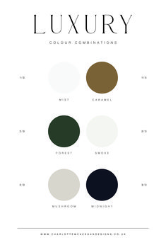 the color scheme for luxury colors and their names are shown in black, white, green,