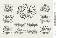 the bride and groom lettering set