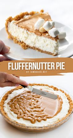 Two images of Fluffernutter pie.  The first shows a slice of pie on a white plate, topped with marshmallows and peanuts.  The second shows the pie with peanut butter drizzled over the top.  An offset spatula is spreading the peanut butter mixture over the pie. Fluffernutter Pie, Marshmallow Filling, Pie Pops, Easy Pie Recipes, Peanut Butter Desserts, Easy Pie, Peanut Butter Recipes, Delicious Pies, Graham Cracker Crust