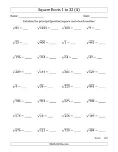 square roots worksheet with answers