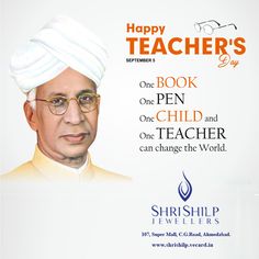 an advertisement for happy teachers day with the image of a man in glasses and a turban