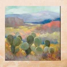 a painting of cactus plants in the desert