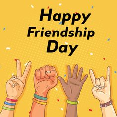 several people raising their hands with the words happy friendship day written on it in front of them