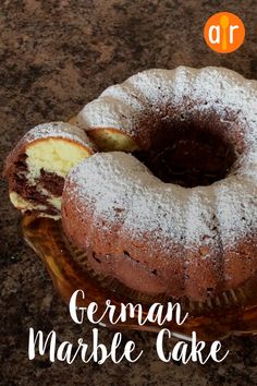 german marble cake with powdered sugar on top