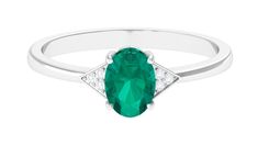 Rosec Jewels - 3/4 CT Oval Emerald Engagement Ring with Diamond Trio Oval Emerald Engagement Ring, Oval Engagement Ring, Oval Engagement, Fine Ring, Ring With Diamond, Emerald Engagement, Rich Green, 18k Yellow Gold Ring, Engagement Rings Oval