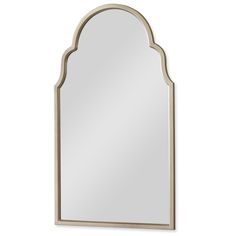 a large mirror with an arch shaped frame on the front and bottom, against a white background