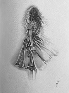 a pencil drawing of a girl in a dress