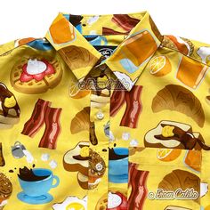 Breakfast is the most important meal of the day so don't show up in a boring outfit! This shirt adorned with hidden cat foods will be everyone's new breakfast shirt. Perfect for a fun breakfast/brunch outing or be daring and wear it into the office.  ~ Sizing is unisex/men's sizing - please refer to the sizing chart. The fabric has a tight weave and no stretch. ~ Our shirts are printed on 100% cotton and are machine washable. ~ Full care instructions are printed on an inside tag.  ~ Each shirt is sewn by hand and has a unique pattern placement. I cannot guarantee any specific placement.  ~ NO RETURNS OR EXCHANGES Please refer to the size chart carefully before ordering. Sizing is similar to US mens but runs a little smaller from XL-4XL. ~ If you are in between sizes, I recommend sizing up. Silly Button Up Shirt, Button Up Shirt, Christmas Wishlist, Recipe Of The Day, Vintage Recipes, Colourful Outfits, Unique Patterns, Cool Shirts, Button Up Shirts