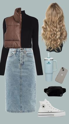 Shein Outfits With Skirts, Light Blue Jean Skirt Outfit, Modest Pentecostal Outfits, Cute Pentecostal Outfits, Winter Pentecostal Outfits, Pentecostal Outfits Winter, Broadway Aesthetic Outfit, Cute Fall Church Outfits, Pentecostal Outfits Church