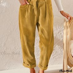 Olivia Mark - Premium Plus Size Womens Solid Corduroy Button Fly High Rise Straight Leg Trousers - Casual Pants Streetwear Pants, Casual Chique, Straight Trousers, Jena, Just Relax, Straight Leg Trousers, Urban Chic, Streetwear Women, Look Plus