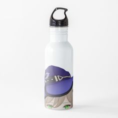 a water bottle with an anime character wearing a baseball cap on it's side