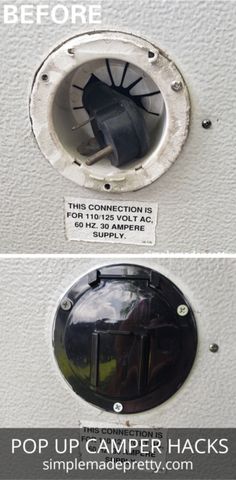 two pictures showing the inside and outside of an electrical box with text overlaying it