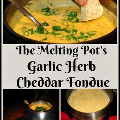 the melting pot's garlic herb cheddar fondue is ready to be eaten