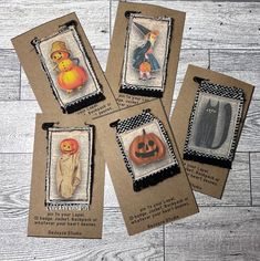 four handmade halloween cards with pictures of pumpkins and jack - o'- lanterns