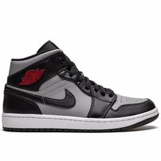 And Jordan Brand Strikes Again - In A New Colourway. This Mid-Top Air Jordan 1 Features A Leather Construction Where Grey Lands On The Base And Black On The Overlays. Some Additional Details Include Red Wings And Jumpman Logos, A White Midsole And A Black Rubber Outsole To Finish The Look. Imported Highlights Grey/Black Leather Signature Air Jordan Wings Logo Signature Swoosh Logo Detail Contrasting Panel Detail Round Toe Front Lace-Up Fastening Ankle-Length Branded Insole Rubber Sole These Styl Gray Low-top Basketball Shoes With Contrast Sole, Gray Basketball Shoes With Contrast Sole, Gray High-top Sneakers With Contrast Sole, Gray Leather Basketball Shoes For Streetwear, Gray Leather Streetwear Basketball Shoes, Gray Leather Running Shoes With Boost Midsole, Gray Mid-top Custom Sneakers With Contrast Sole, Gray Basketball Shoes With Boost Midsole For Streetwear, Gray Running Shoes With Contrast Sole