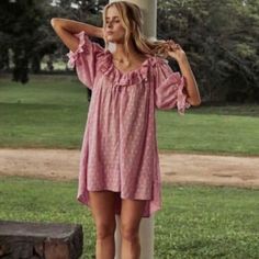 Doen Chateu Nightgown In Pink Florals Feminine V-neck Nightgown For Spring, Feminine V-neck Summer Sleepwear, Bohemian V-neck Spring Sleepwear, Bohemian V-neck Sleepwear For Spring, Summer V-neck Ruffled Sleepwear, Summer V-neck Sleepwear With Ruffles, Chic V-neck Nightgown For Loungewear, Feminine Summer Nightgown For Bedtime, Spring Beachwear Mini Dress For Loungewear