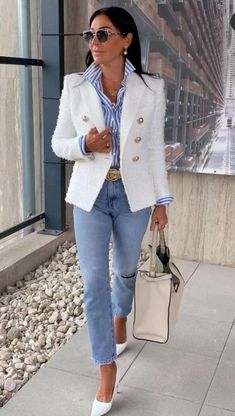 Costume Jeans, Casual Chic Outfit, Casual Work Outfits, Work Outfits Women, White Blazer