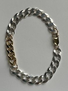 Helen Wang Jewelry Bracelet handmade with a Beveled Sterling Silver Link Chain and 14K Gold-Filled Beveled Detail. Silver Link Chain, Handmade Jewelry Bracelets, Hammered Sterling Silver, Jewelry Bracelet, Hammered Silver, Bracelet Handmade, Gorgeous Earrings, Chain Link Bracelet, Sterling Ring