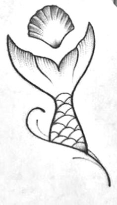 a drawing of a mermaid tail with a seashell on it's back end