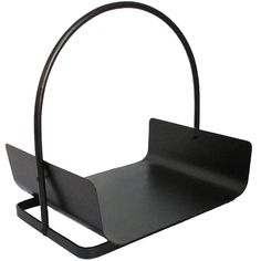 a black metal holder with a curved handle