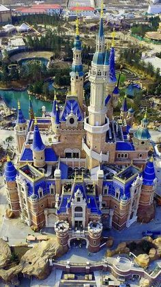 an aerial view of the disney world castle