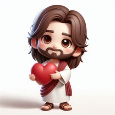 a cartoon jesus holding a heart in his hands