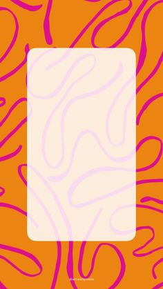 an orange background with pink swirls and a white square in the center on top