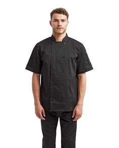 Unisex Shirt-Sleeve Sustainable Chef's Jacket - BLACK - L | Artisan Collection by Reprime Shirt-Sleeve Sustainable Chef's Jacket in Black Size Large | 65/35 polyester/cotton Black Chef, Chef Shirt, Chef Jackets, Chef Shirts, Resin Buttons, Chef Coat, Turtleneck T Shirt, Fitted Turtleneck, Mens Winter Coat