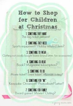 a poster with instructions on how to shop for children at christmas