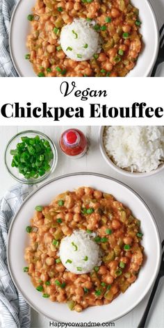 vegan chickpea eoffee on a plate with rice and green onions