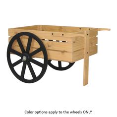 an old wooden wagon with wheels is shown