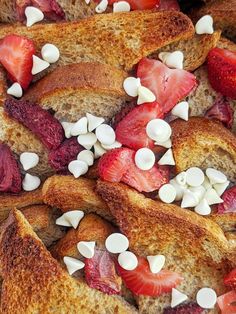 toasted bread with strawberries and marshmallows on top