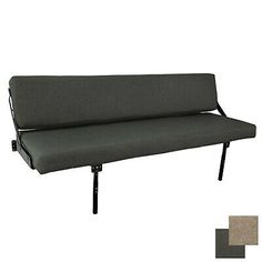 a gray couch with black legs and two different color swatches on the bottom half