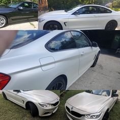 two cars parked next to each other on the grass