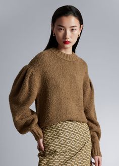 Oversized knit sweater featuring dropped puff sleeves.• Round neckline• Ribbed neckline, cuffs and hemline• 32% RWS Wool certified by Control Union 893290Length of sweater: 56cm / 22" (Size S) Oversized Knit Sweater, Pull Oversize, Oversized Knitted Sweaters, Oversize Knit, Beautiful Knitting, Ribbed Neckline, Beige Sweater, Fashion Story, Knit Jumper