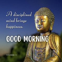 a buddha statue with the words good morning on it