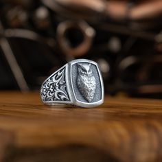 Owl night bird minimalist ring for men, Nocturnal animal symbol of wisdom jewelry in sterling silver for wedding gift, Signet ring for her The owl is often seen as a messenger from the spirit world, bringing messages of guidance and enlightenment. Whether it is in ancient or modern jewelry, the owl has remained a powerful and enduring symbol of wisdom, intelligence, and the mysteries of the unknown. All our products are made in 925 sterling silver, the highest quality precious metal. Our product Owl Signet Ring, Bird Minimalist, Owl Night, Animal Symbol, Owl Ring, Symbol Of Wisdom, Animal Symbolism, Signet Ring Men, Nocturnal Animals