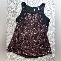 Bke Boutique Sequin Top - Size Medium. Never Worn. New Without Tags. Beautiful Beadwork And Sequins In Perfect Condition. Casual Sequined Tank Top For Party, Casual Sequined Tank Top For Night Out, Embellished Black Tank Top For Night Out, Black Summer Top With Contrast Sequin, Black Tops With Contrast Sequin For Summer, Black Sequin Contrast Top For Summer, Black Contrast Sequin Tops For Summer, Black Glitter Tops For Summer, Sequin Tank Top