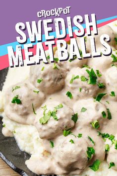 swedish meatballs with gravy and parsley on top