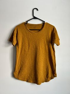 Mustard yellow Madewell tee in great condition. Size S. Mustard Short Sleeve T-shirt For Summer, Summer Mustard Cotton T-shirt, Mustard Shirt, Affordable Moisture-wicking Yellow T-shirt, Yellow Relaxed Fit Soft-washed T-shirt, Yellow Shirts, Mustard Yellow, Madewell, Mustard