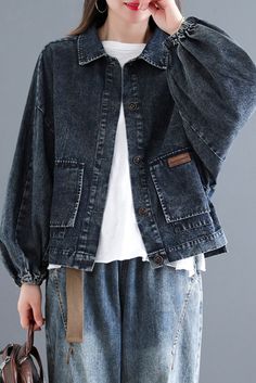 Blue Denim Jacket For Fall, Casual Dark Wash Utility Jacket For Fall, Trendy Denim Blue Spring Utility Jacket, Trendy Denim Blue Utility Jacket For Fall, Fall Dark Wash Denim Jacket, Spring Streetwear Dark Wash Utility Jacket, Dark Wash Utility Jacket For Spring Streetwear, Spring Dark Wash Utility Jacket For Streetwear, Fall Denim Blue Jacket With Pockets