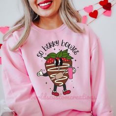 So Berry Boujee Chocolate Covered Strawberry Crewneck Sweatshirt.. Can Make In A Variety Of Sizes And Colors. Sweatshirts Are Unisex Sizing. Prefer A Different Style (Long Sleeve, Short Sleeve Etc) Please Dm Or Comment To Discuss. #Boujee #Strawberry #Chocolate #Cute #Vday Sweet Expression, Mens Outerwear Fashion, Strawberry Shirt, Chocolate Covered Strawberry, Cute Valentines Day, Cute Valentines Day Gifts, Strawberry Chocolate, V Day, Cozy Night